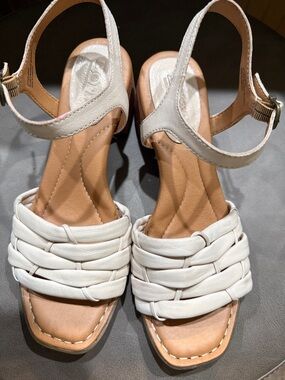 Born Shonie White Woven Leather Slingback Sandals - Women